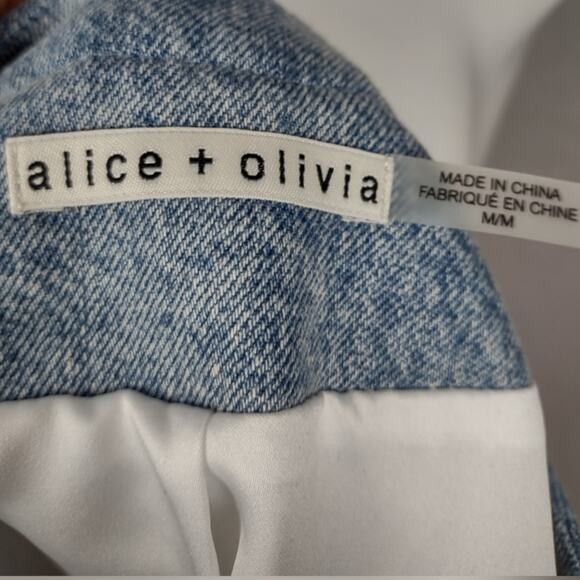 Alice + Olivia Avis Blue Tweed Denim Jean Combo Patch jacket Size Medium - Picture 6 of 16